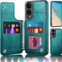 DJDUCK Designed for Samsung Galaxy S25 Edge Case Wallet with Card Holder, [Magnetic Clasp Cover] [RFID Blocking Leather Protection] Shockproof Women Men Cases for Samsung S25 Edge Blue Green