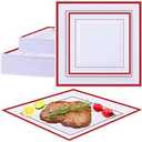 13 Pcs Square Plastic Plates White Disposable Dinnerware Set 25 Guests 9.5 and 6.5 Inch Heavy Duty Dinner Plates Square Dessert Plates Plastic Plate with Rim for Wedding Party Events (Red)
