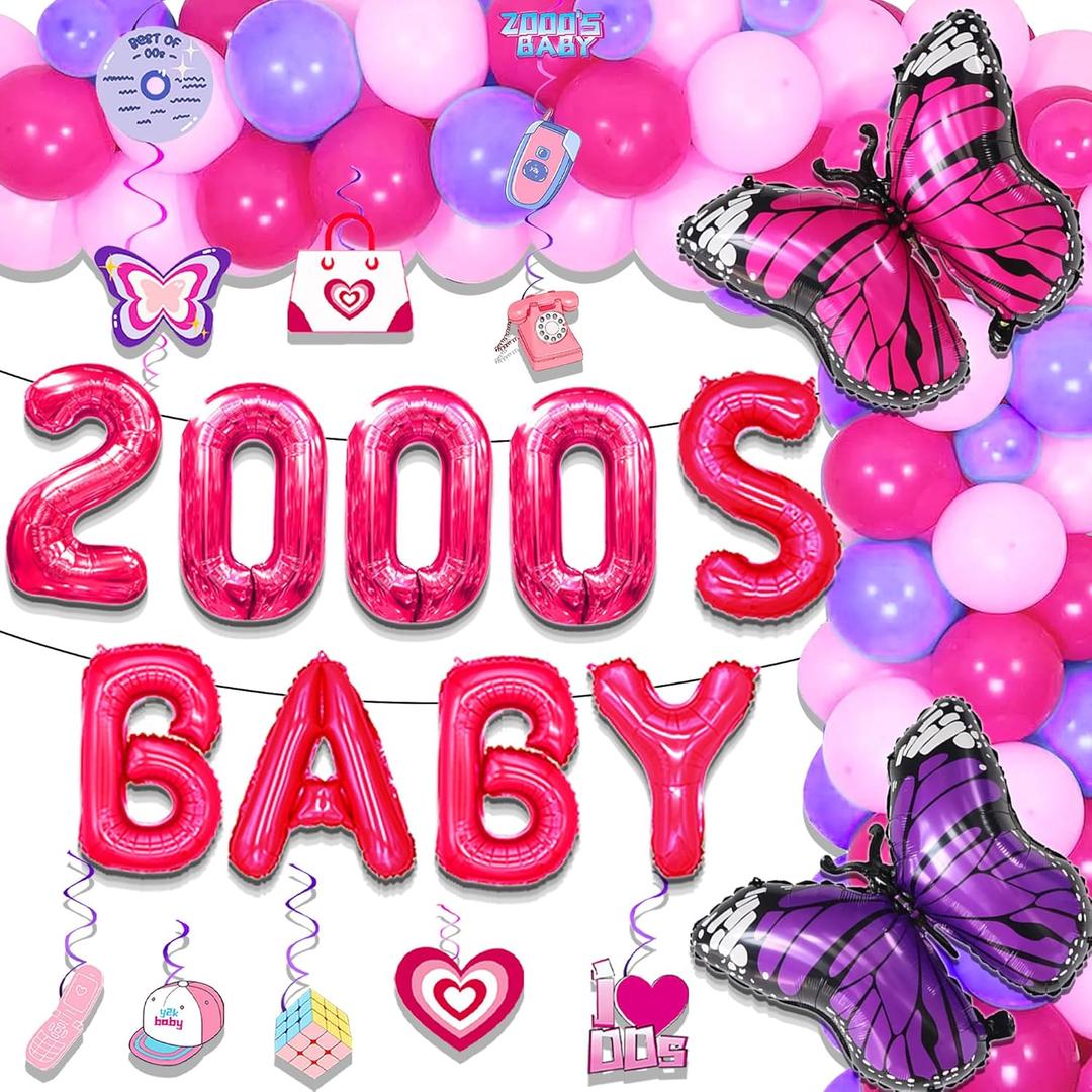 JeVenis Hot Pink Y2k Party Decorations 2000s Baby Sign Balloons Early 2000s Party Supplies for 2000s Party Decorations Y2k 2000s Birthday Balloons