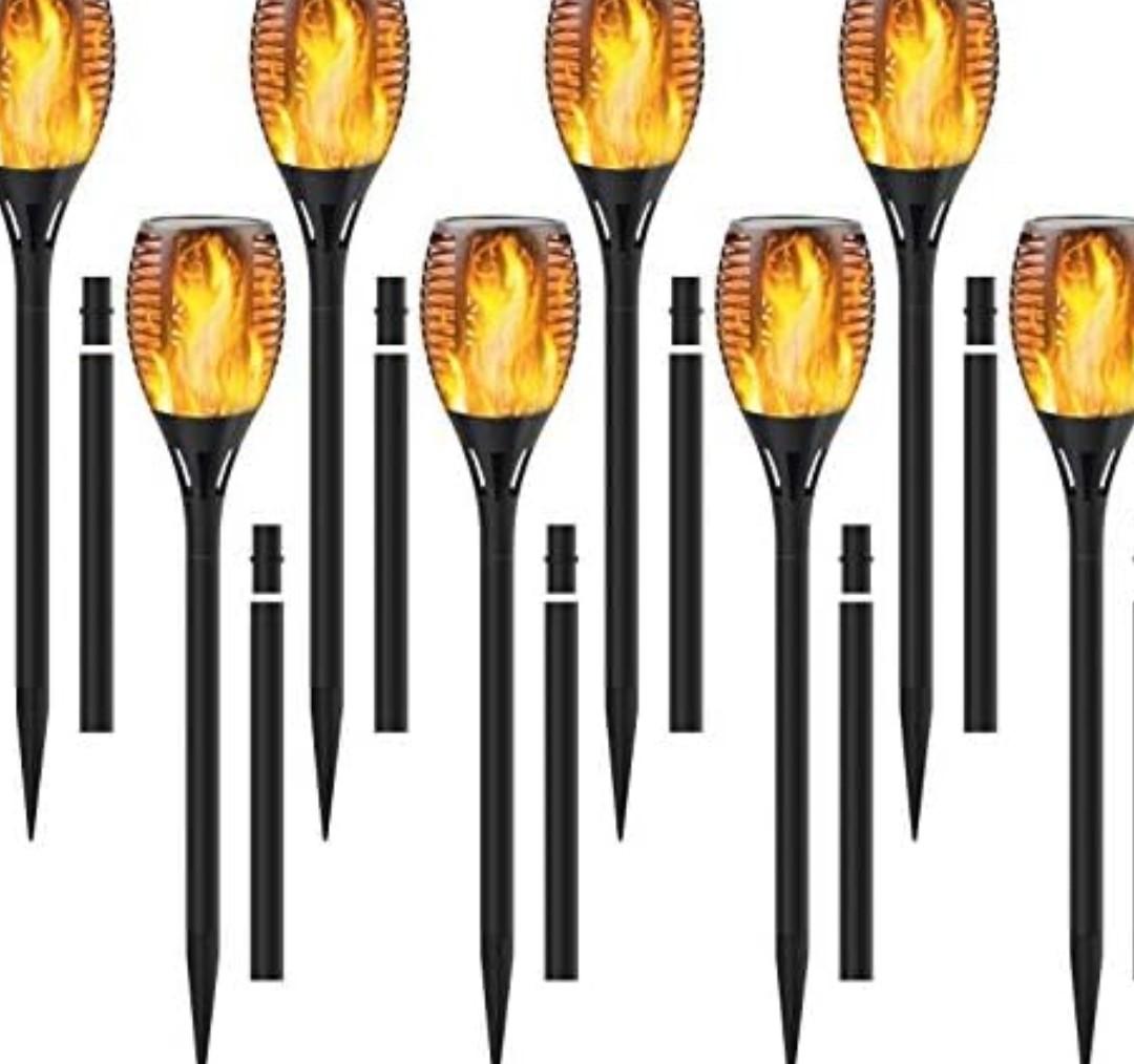 Permande Solar Torch Light with Extension Rod, Solar Lights Outdoor with Flickering Flame, Waterproof Outdoor Lighting Fire Pathway Lights Landscape Decoration for Garden Yard Lawn Patio, 8 Pack