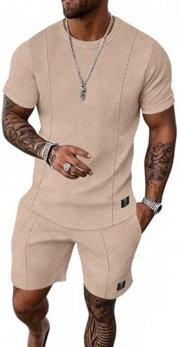 UOUA Mens Short Sets Summer 2 Piece Outfits Casual Short Sleeve Jogging Tracksuits Size L
