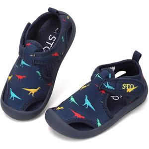 STQ Boys Girls Water Shoes Quick-Dry Slip on Beach Swim Pool Sandals(Toddler/Little Kid) (Navy/Dinosaur)