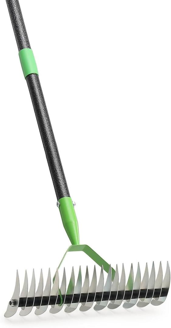 63 Thatch Rake Dethatcher Rakes for Lawns, Heavy Duty 21 Curved Double-Side Sharp Steel Tines Yard Garden Rake with Adjustable Handle for Dead Grass, Leaves, Loosening Soil
