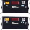 7 Pockets Server Aprons with Zipper Pocket (2 Pack) - Aprons for Women Men - Waiter Waitress Waist Half Apron 24x12 (Black)