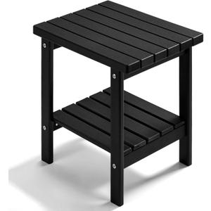 PASAMIC 2-Tier Adirondack Square Outdoor Side Table, HDPE Small Outdoor Table, Patio End Table for Patio, Pool, Backyard, Weather-Resistant (Black)