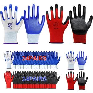 48 Pairs Work Gloves Bulk, Nitrile Coated Gardening Gloves with Grip, Breathable Safety Gloves for Men & Women, Mechanic, Warehouse, Yard Work (24 Blue, 24 Red)