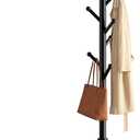 Coat Rack Freestanding Wooden Coat Tree Stand with 8 Round-tip Hooks, 3 Adjustable heights Coat Hat Rack for Entryway,Bedroom,Hallway,Office (Black)