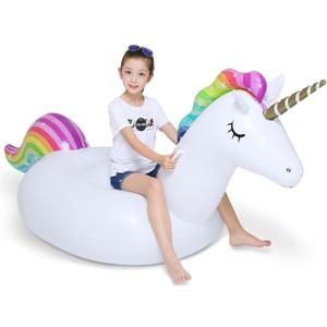 Jasonwell Big Inflatable Unicorn Pool Float Floatie Ride On with Fast Valves Large Rideable Blow Up Summer Beach Swimming Pool Party Lounge Raft Decorations Toys for Kids Adults