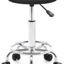 Rolling Stool with Wheels - Swivel Small Office Chair with Footrest, PU Leather Shop Stool for Office Spa Studio Lab Counter Salon Home Work Bar Kitchen Shop Teach Medical Facial, Black