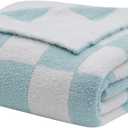 bearberry Fuzzy Checkerboard Grid Throw Blanket Soft Cozy Warm Microfiber All Season Blanket Decor for Couch Sofa Bed Travel Home (Baby Blue, 50''x60'')
