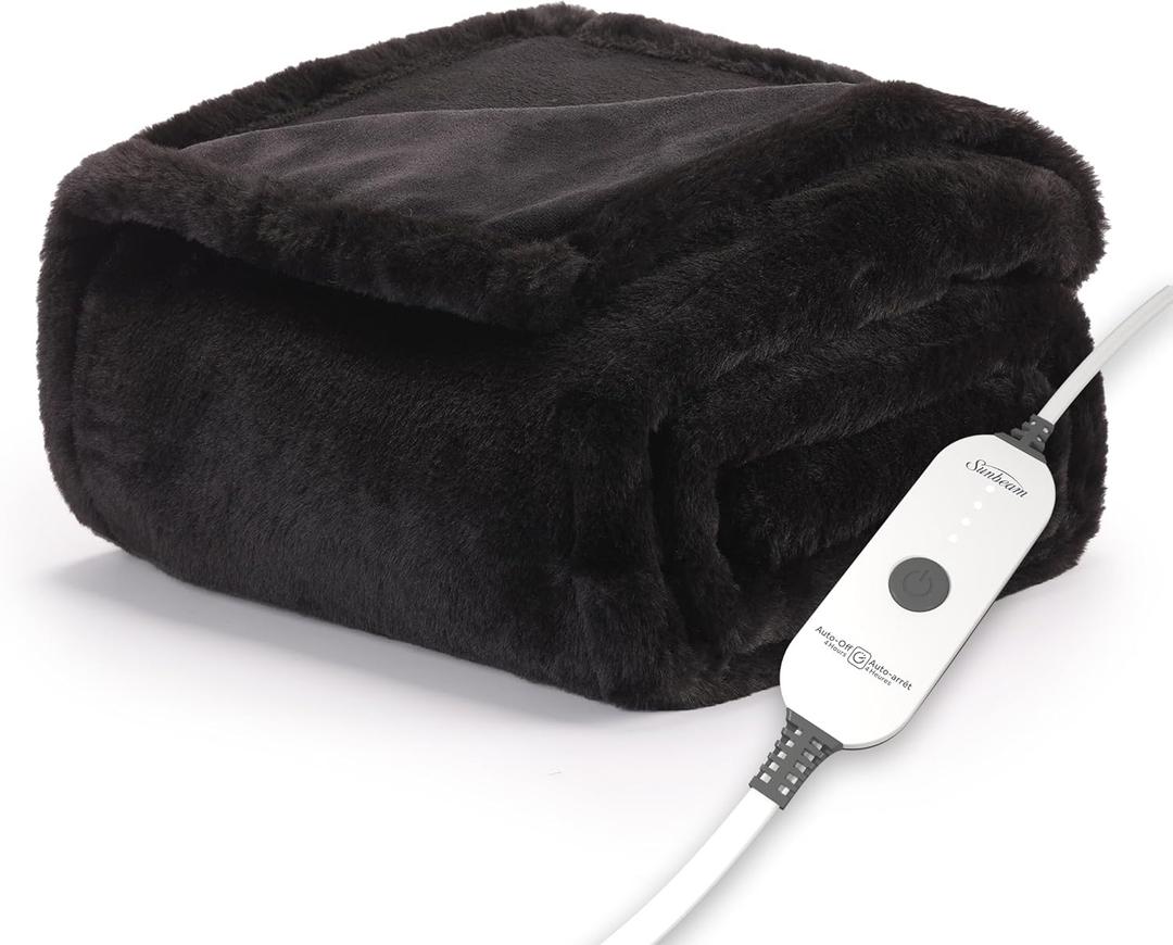 Sunbeam Royal Faux Fur Night Fog Heated Personal Throw / Blanket, Cozy-Warm, Adjustable Heat Settings