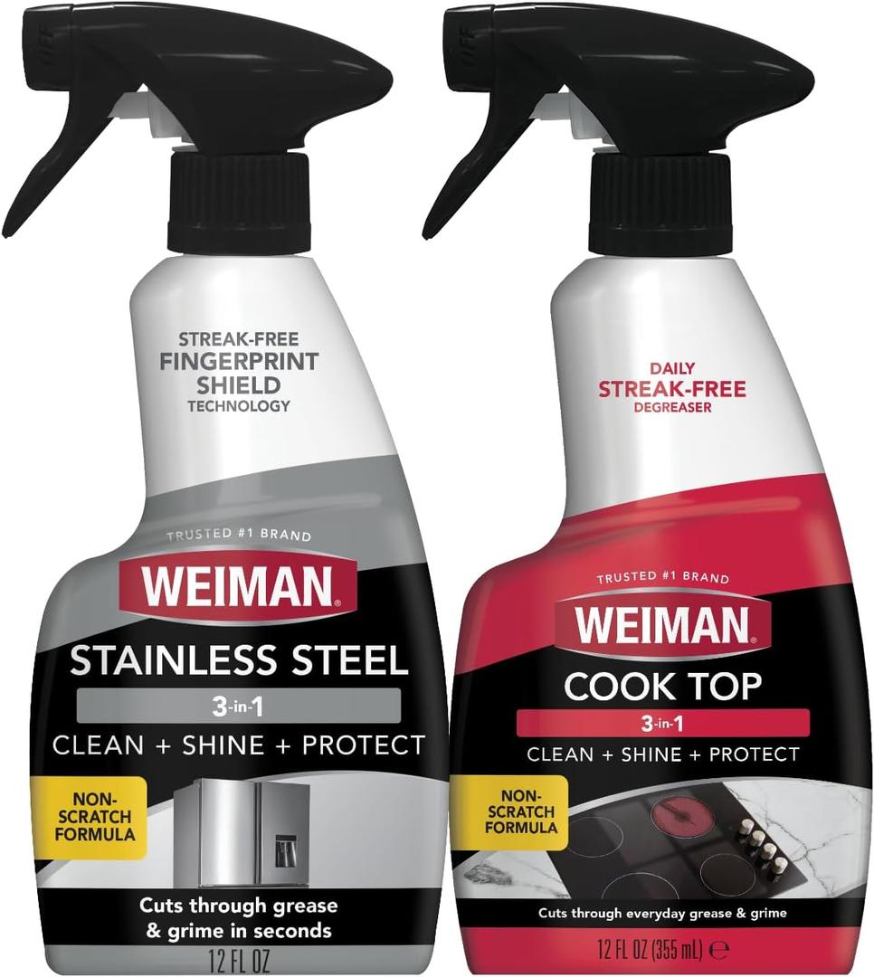 Weiman Stainless Steel Cleaner & Cooktop Daily Cleaner - 12 Ounce - Kitchen Appliance Cleaner Kit
