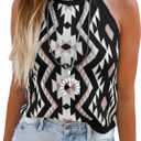 MARZXIN Women Sleeveless Sweater Tank Round Neck Casual Aztec Geometric Knit Sweater Top (Small, A-laurel Black Folk)