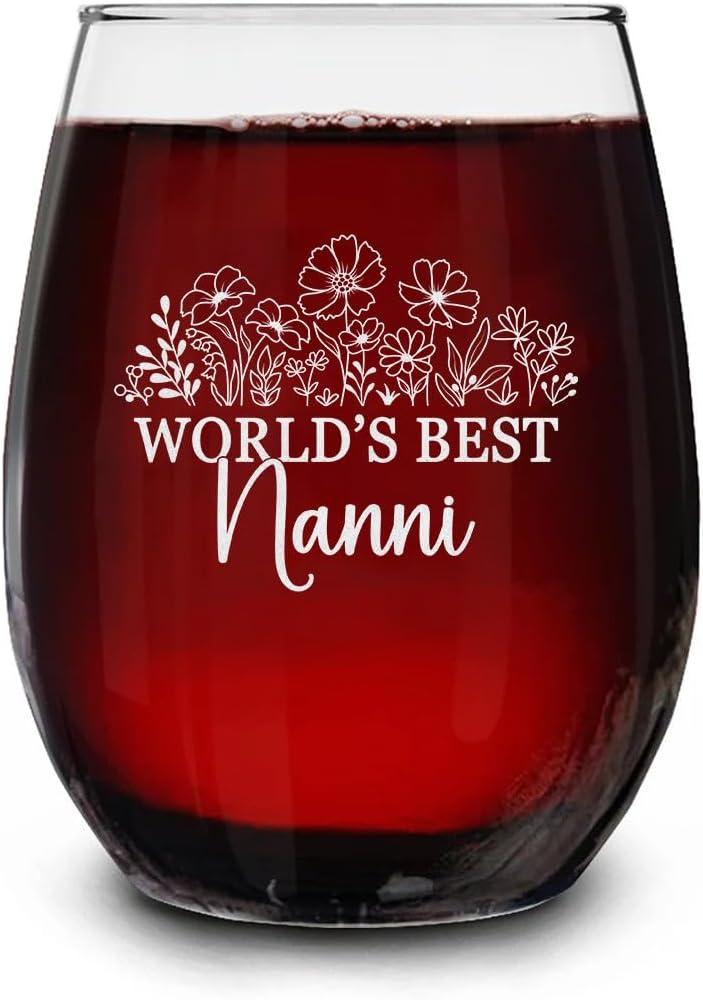 World's Best Nanni Wine Glass - Gifts For Nanni From Grandkids - Birthday Gifts For Nanni - Mother's Day Gifts - Nanni Wildflowers Wine Glass - Best Nanni Floral Wine Glass