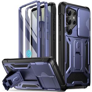 Poetic Spartan Case for Galaxy S25 Ultra 6.9", [Slide Camera Cover] [Screen Protector Works with Fingerprint ID] Military Grade Rugged Shockproof S25 Ultra Phone Case with Kickstand, Midnight Blue