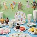 Potchen 150 Pcs Animal Parade Party Supplies Cute Disposable Animal Parade Tableware Set for Birthday Party Decorations Paper Plates and Napkins Cups, Serve 50 Guests