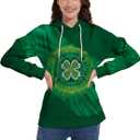 TMSD Women's Mardi Gras St.Patrick's Day Long Sleeve Hoodie with Pocket (Medium, Hoodie | Four Leaf Clover)