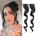 Long Black Side Bangs 2Pcs Set Wavy Curly Clip on Bangs for Women Wavy Curly Clip in Curtain Bangs for Daisy Use