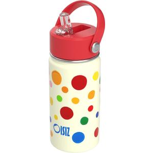 OISIZ Kids Water Bottle with Straw Lid 14oz, Vacuum Insulated 316 Stainless Steel Water Bottles for Kids for School, Leakproof Water Bottle, BPA Free and Keep Cold for 24 Hours (Colorful dots)