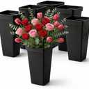 Kingrol 5 Pack Flower Buckets for Arrangements, Tall Plastic Floral Containers for Wedding Centerpieces, Florist Buckets Bulk, Modern Square Vase 13.25" Black