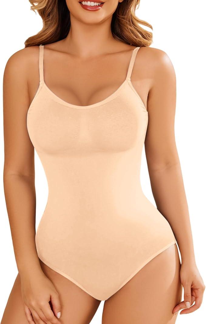 AegisChic Shapewear Tummy Control for Women Seamless Bodysuit with Adjustable Straps Body Shaper Suits, M/L