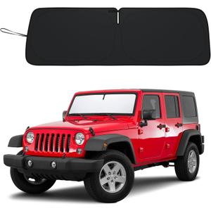Windshield Sun Shade for Jeep Wrangler JK 2007-2018, Foldable Heat Shield with UV Protection, Custom Fit for 2/4 Door Models, Car Window Visor Accessories