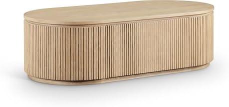 Meridian Furniture 99085Oak-CT Moana Collection Modern | Contemporary Storage Coffee Table with Rich Natural Finish, Solid Wood, Oak Veneer, Fluted Wood, 52" W x 26" D x 15" H, Natural