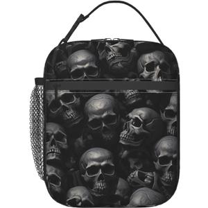 Lunch Box for Kids Adults Girls Boys Black Skull Lunch Bag Cooler Tote Reusable Insulated Lunch Bag Container Gifts for Office Picnic Travel Work School (One Size)
