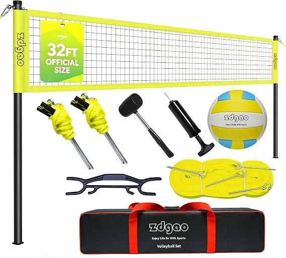 Zdgao 32FT Outdoor&Portable Volleyball Net-Adjustable Thick Dia Poles
Completed Set;Easy Setup&Carry;Good for Backyard&Outdoor sites-Park/Beach/Grass/Lawn;32FT Official Size;Durable Materials