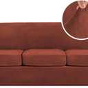 H.VERSAILTEX Modern Velvet Plush 4 Piece High Stretch Sofa Slipcover Cover Furniture Protector Form Fit Luxury Thick Velvet Extra Large Sofa Cover for 3 Cushion Couch (XL Sofa, Rust)