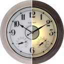 CLXEAST 18 Inch Illuminated Outdoor Clock with AI Smart Sensor, Large Farmhouse Wall Clock with Temperature & Humidity,Weathered White Finish,Unique House Warming Gifts