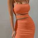 SEBAQINY Summer Bodycon Slip Dress: Women’s Sexy Hollow Out Strap Spaghetti Outfits - Short Party Dress for Club Wear 22521 (Orange,Small)