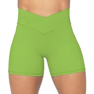 Sunzel Crossover Biker Shorts for Women, No Front Seam V High Waist Yoga Workout Gym Shorts with Tummy Control (Medium, Green)