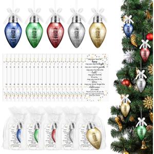 Riceshoot 20 Sets Christmas Appreciation Gifts for Coworker Lightbulb Shaped Ornament Colorful Hanging Plastic Bulbs Ornament with Bow Ribbon Card Organza Bag for Indoor Outdoor Xmas Tree Decoration