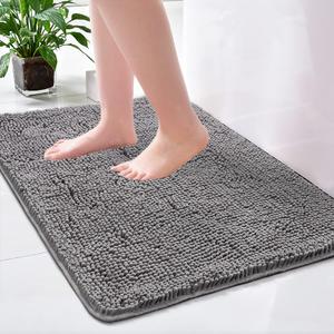 Noahas Bath Rugs 24'' x 36'' Bathroom Rug, Soft Luxury Chenille Bathroom Mats, Non-Slip and Absorbent Throw Rugs for Bath Tub, Plush Microfiber Shower Rug Machine Washable Floor Carpet, Grey