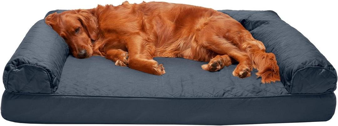 FurHaven Dreamer Sofa Orthopedic Dog Bed for Large Dogs with Orthopedic Egg Crate Memory Foam for Joint Support, Removable Washable Cover, Jumbo/ XL, Quilted Sofa, Iron Gray