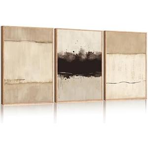 Ausril Large Neutral Textured Framed Canvas Wall Art Set, Minimalist Beige Shapes Wall Decor, Abstract Grunge Landscape Wall Painting, Modern Textured Art Prints for Living Room, Bedroom 24"x36"x3