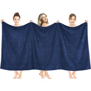 American Soft Linen Oversized Bath Sheet 40x80 Extra Large for Bathroom, 600 GSM 100% Cotton Turkish Jumbo Bathsheet Towels for Adults, Navy Blue Bath Sheet