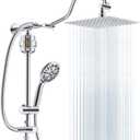 Hibbent All Metal 10'' Filtered Rainfall Shower Head Combo for Easy Reach, High Pressure Shower Head System, Handheld Showerhead, Adjustable Holder, 18'' Extension Arm, Shower Filter, 7-spray, Chrome