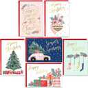 24 Pack Gold Foil Christmas Cards with Envelopes and Inside Messages 6 Assorted Designs Christmas Cards Bulk for Friends, Family, Kids, Boys, Girls.