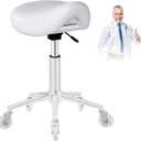 Saddle Stool Heavy Duty 400lbs - Ergonomic Thick Saddle Seat Cushion, Easy Height Adjustable, Healthy Posture No Pain, Smooth Rolling No Creaky Noises, Rolling Saddle Stool Chair with Wheels (White2)
