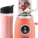 Americana EPB399C BPA Free Glass Blending Jar and Tritan Sports Bottle Blend Personal Smoothie, Crush Ice, Shakes, Keto Protein Blender, 2 Cups, 300 Watts, Coral