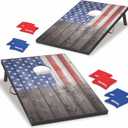 Wild Sports 2’x3’ Cornhole Outdoor Game Set, USA Flag MDF Wood with all-weather bean bags included – perfect for Backyard, Beach, Park, and Tailgates
