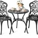 NUU GARDEN 3 Pieces Patio Bistro Set, Outdoor Bistro Set with 2 Chairs, Round Table with Umbrella Hole, All-Weather Outdoor Patio Bistro Set for Garden, Lawn, Poolside, Porch, Black (No cushion, Wing Backrest)