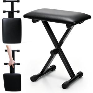Keyboard Bench X-Style Padded Cushion, 13-18 in Height Adjustable Piano Stool, Collapsible Portable Keyboard Chair Seat with 1.5" Soft Cushion, 4-Position Height, for Piano Guitar, Black, 15.3 x 11 x 18 inches