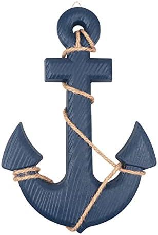 13" Nautical Wooden Anchor with Rope Nautical Beach Wood Anchor Wall Art Decor Door Hanging Ornament Beach Theme Home Decoration (Blue)