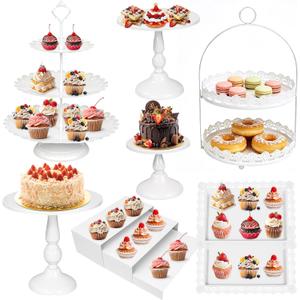 10 Pcs White Cake Stand Set Metal Cupcake Stands, Multiple Styles Dessert Display Tower for Candy Fruit, Cake Serving Trays for Birthday, Wedding, Anniversary, Baby Shower, Engagement Party