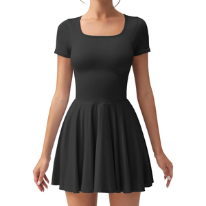 OQQ Women's Square Neck Ruffle Hem Mini Dress Summer Short Sleeve with Shorts Party Dresses,Size  L