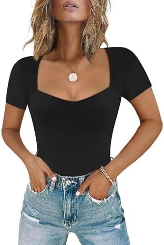 Chunpin Women's Bodysuit Long Sleeve Sexy Sweetheart Neckline Body Suits Double Lined Going Out Bodysuits Size S