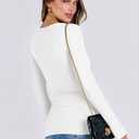 ANRABESS Women Long Sleeve Shirts Rib Knit Slim Fit Tops Basic Tee Spring Outfits Casual T-Shirt Underscrubs Layer Clothes (White, M)